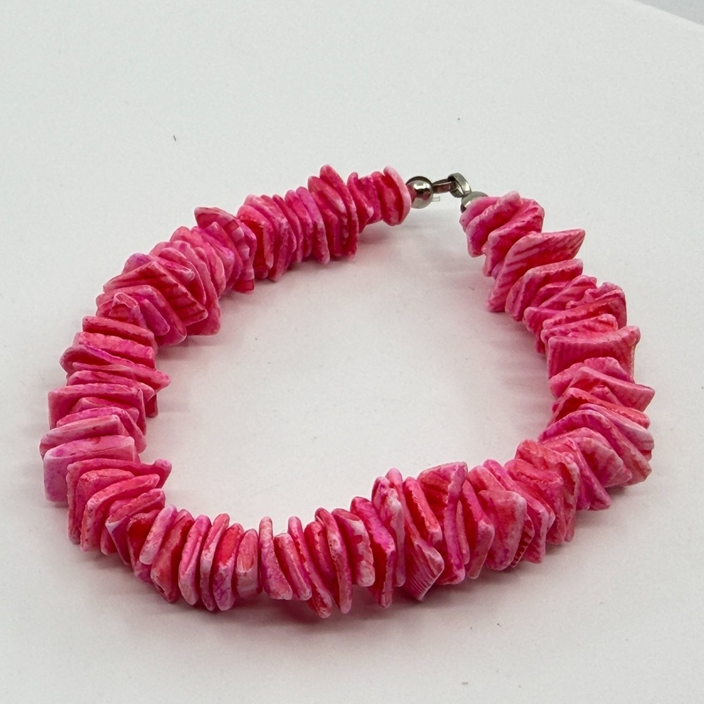 Vibrant Hot Pink Shell Chip Bracelet Statement Boho Summer Festival Layering Y2K